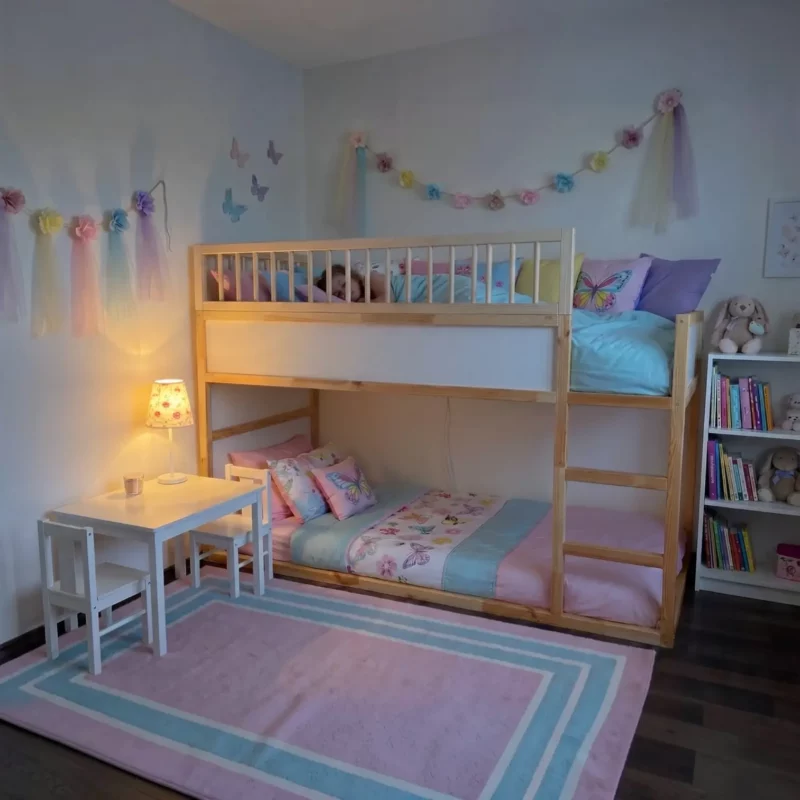 IKEA KURA Bett Obere Absturzsicherung RONA DUO 165×90 mit runden Holzsprossen - nachher