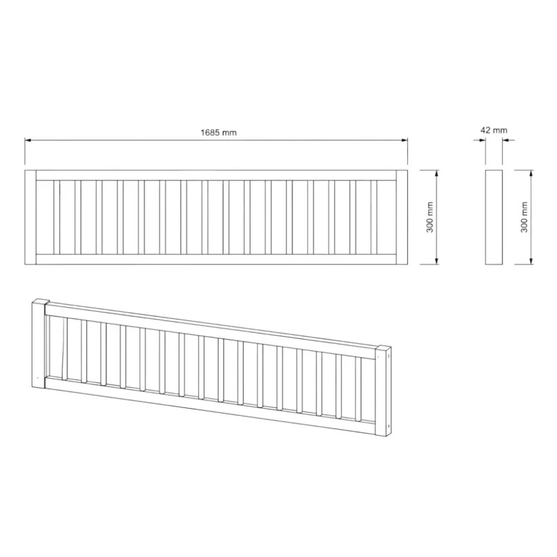 IKEA KURA Bett Obere Absturzsicherung RONA DUO 165×90 mit runden Holzsprossen - scheme