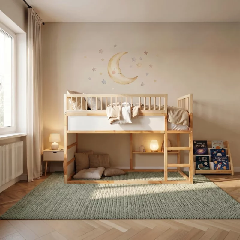 IKEA KURA Bett Obere Absturzsicherung RONA TRE 90×165×90 mit runden Holzsprossen