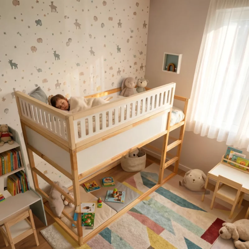IKEA KURA Bett Obere Absturzsicherung VILO DUO 165×90 aus Holz und MDF - nachher