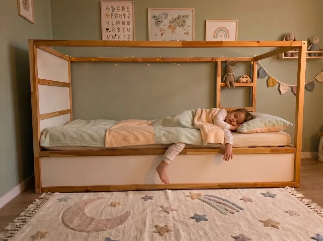 IKEA KURA Bett Schutzgitter mit runden Sprossen ROLO DUO 165×90 - vorher
