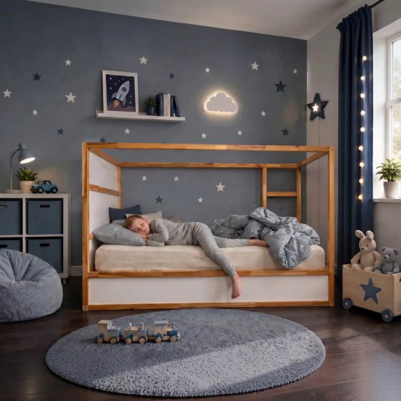 IKEA KURA Bett Untere Absturzsicherung VELO DUO 165×90 aus Holz und MDF - vorher
