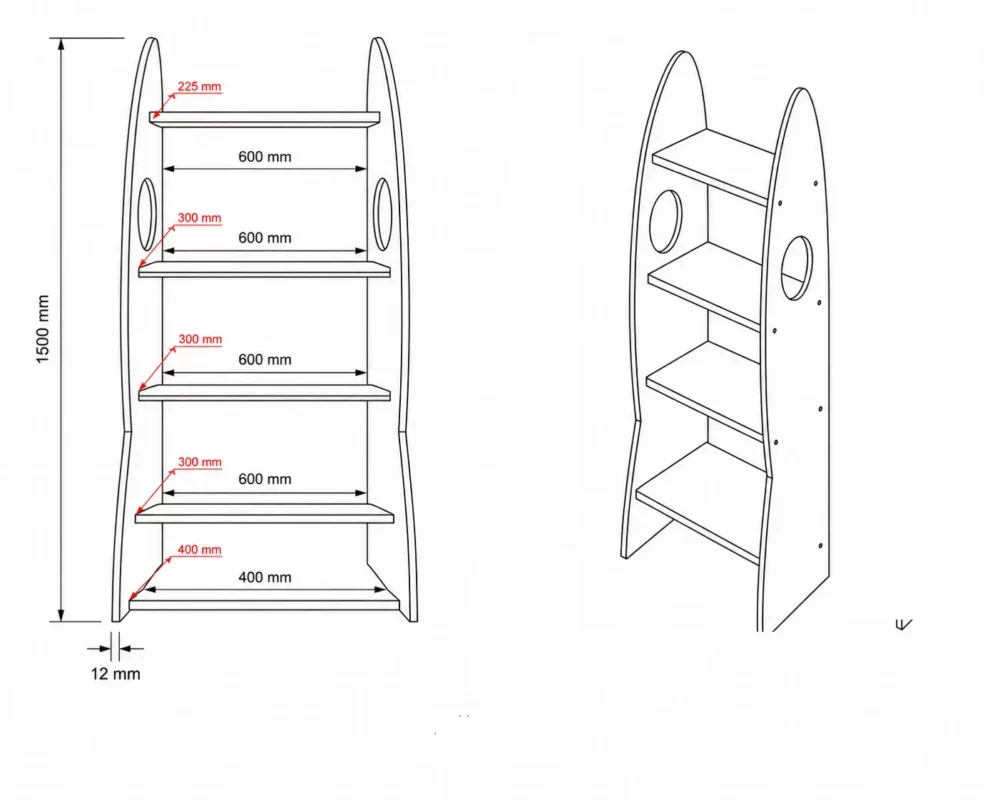 IKEA Kura Bett Montessori Regal RAKIETA MINI Weiß - scheme