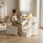 IKEA KURA Bett Montessori Tisch und Stuhl RAKIETA Weiß – Bild 3