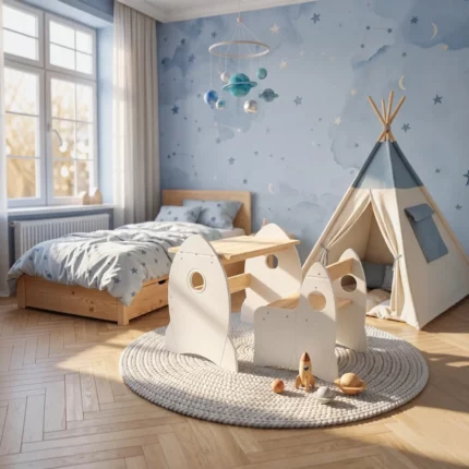 IKEA Kura Bett Montessori Tisch und Stuhl RAKIETA Weiß