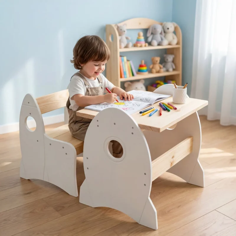 IKEA Kura Bett Montessori Tisch und Stuhl RAKIETA Weiß (9)