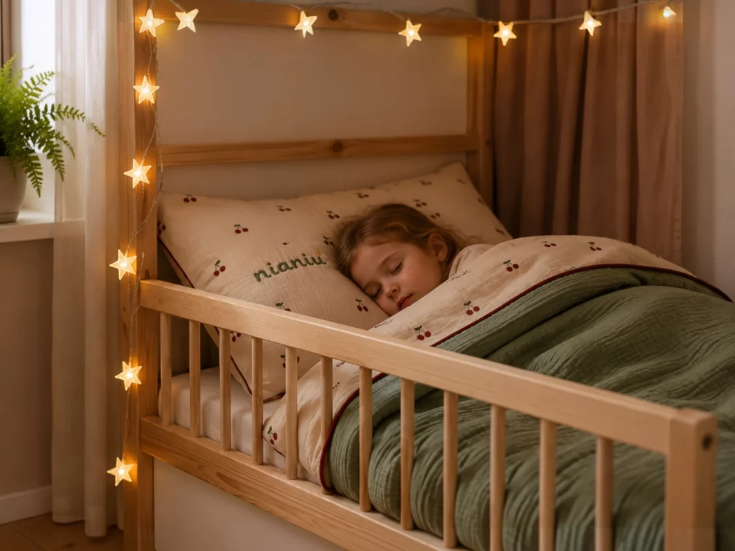 Kind bewegt sich im Schlaf in einem sicheren Kinderbett